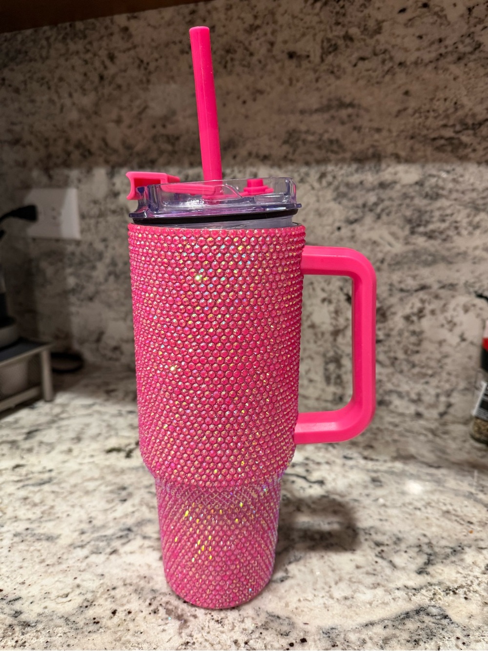 Simply Southern Hot Pink Rhinestone Tumbler with Handle and Straw